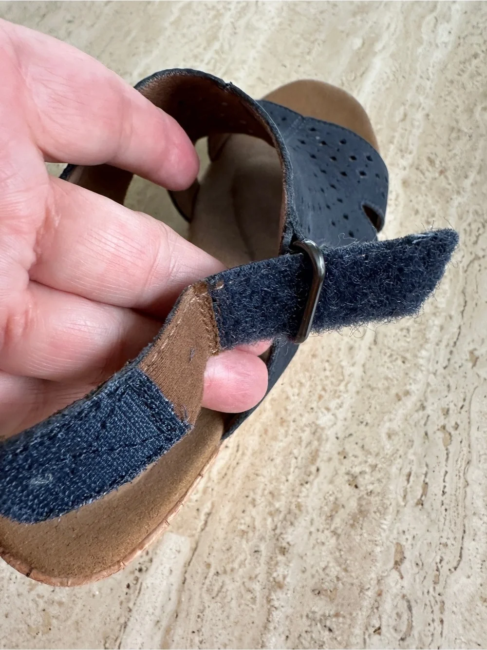 Rockport Navy Perforated Cork Wedge Sandals